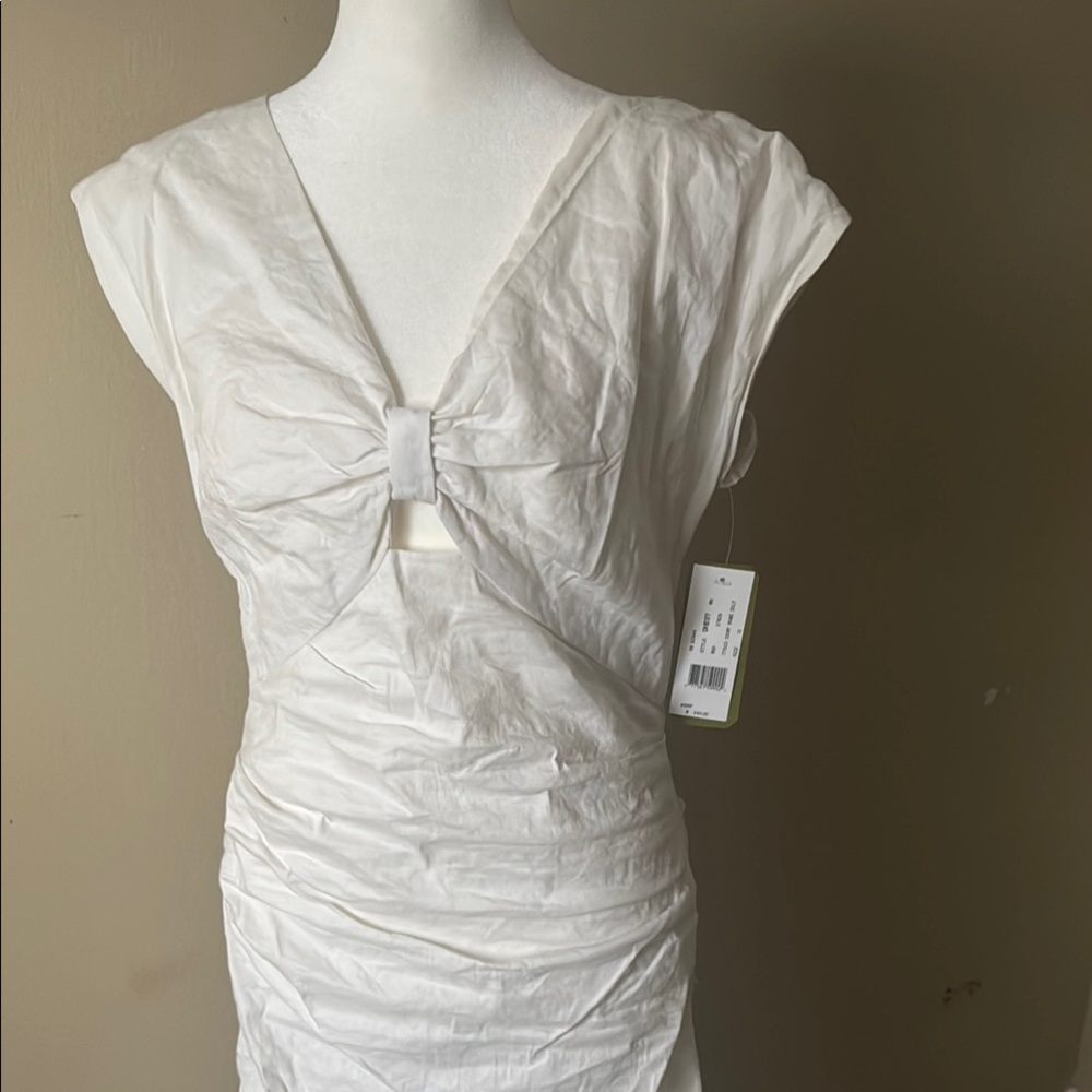 NWT Artelier Nicole Miller White Linen Size 12 Ruched Bodycon Dress
